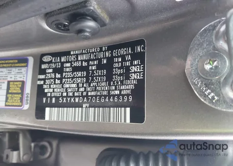 2014 Kia Sorento Limited V6 z USA, uszkodzony, nr VIN 5XYKWDA70EG446399